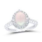 10K White Gold Diamond Oval Opal Gemstone Ring 1/5 Cttw - Splendid Jewellery