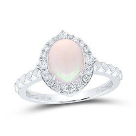 10K White Gold Diamond Oval Opal Gemstone Ring 1/5 Cttw - Splendid Jewellery