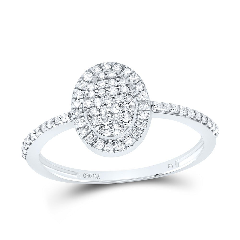 10K White Gold Diamond Oval Ring 1/4 Cttw - Splendid Jewellery