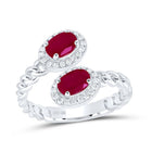 10K White Gold Diamond Oval Ruby Synthetic Ring 1/5 Cttw - Splendid Jewellery