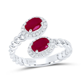 10K White Gold Diamond Oval Ruby Synthetic Ring 1/5 Cttw - Splendid Jewellery