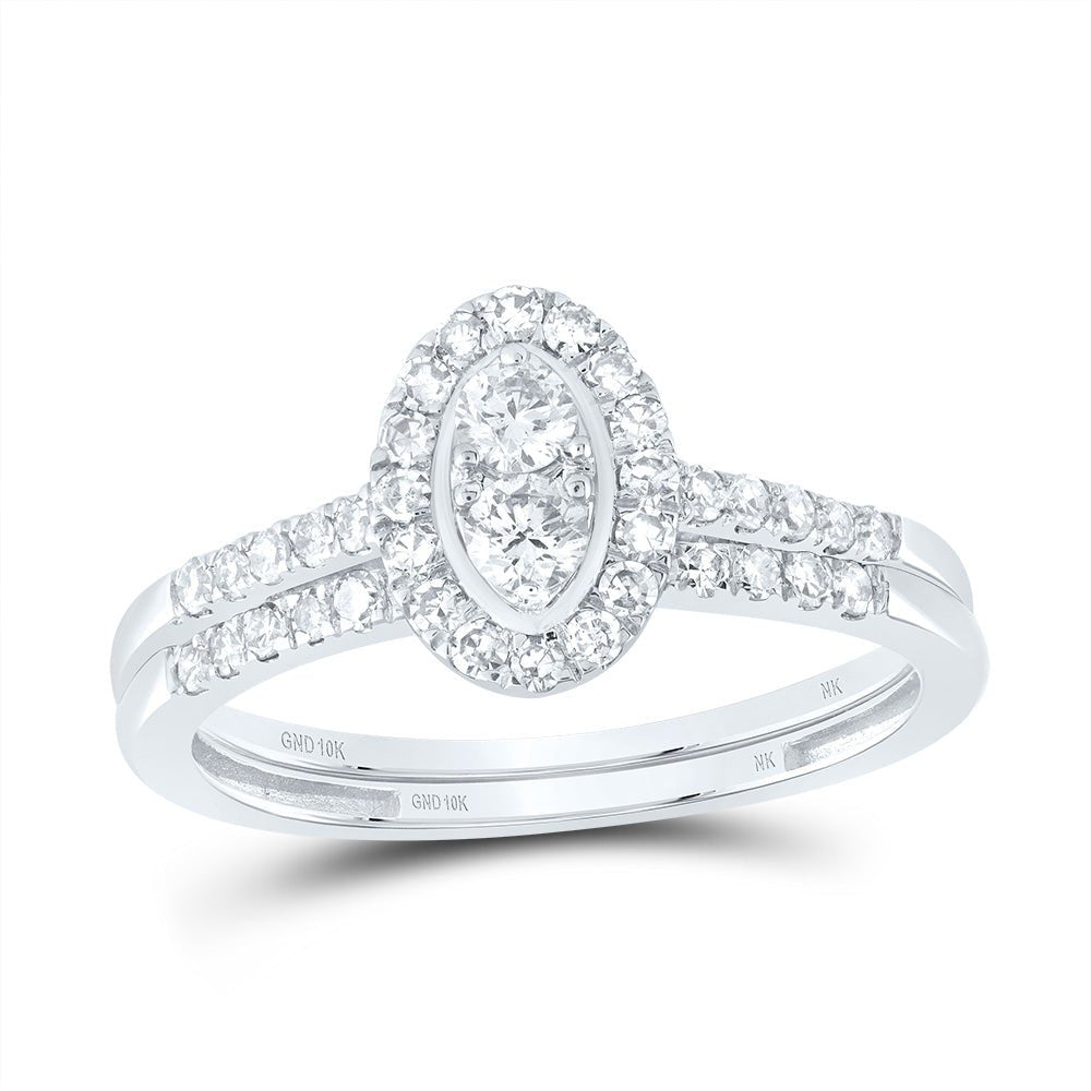 10K White Gold Diamond Oval Single Halo Bridal Set 1/2 Cttw - Splendid Jewellery