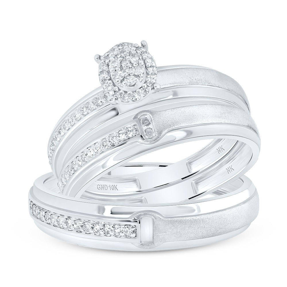 10K White Gold Diamond Oval Trio Ring Set 1/4 Cttw - Splendid Jewellery
