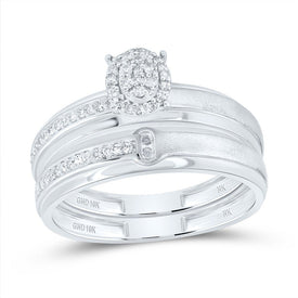 10K White Gold Diamond Oval Trio Ring Set 1/4 Cttw - Splendid Jewellery