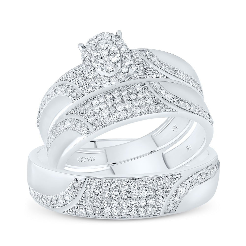 10K White Gold Diamond Oval Trio Ring Set 3/4 Cttw - Splendid Jewellery