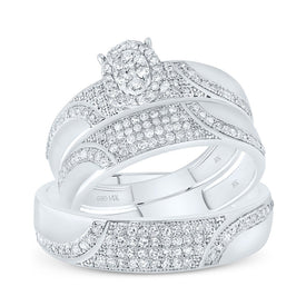 10K White Gold Diamond Oval Trio Ring Set 3/4 Cttw - Splendid Jewellery