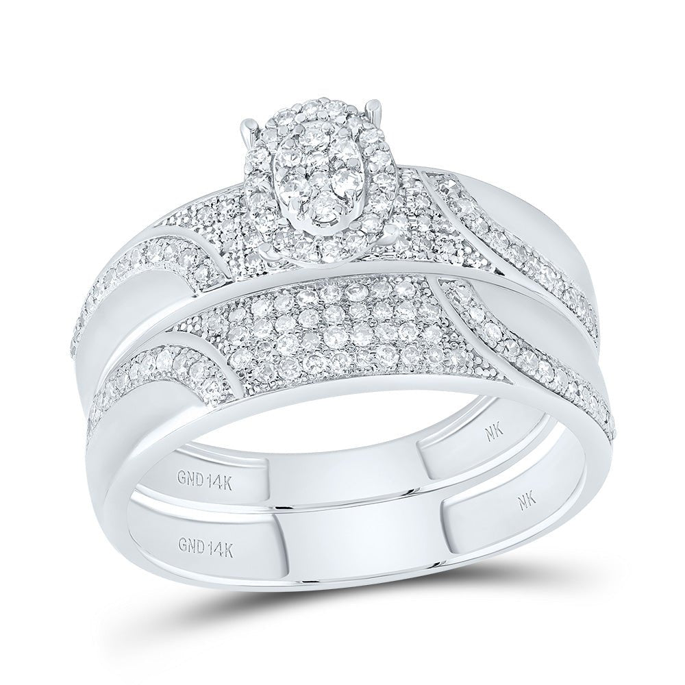 10K White Gold Diamond Oval Trio Ring Set 3/4 Cttw - Splendid Jewellery