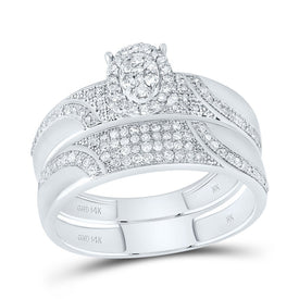 10K White Gold Diamond Oval Trio Ring Set 3/4 Cttw - Splendid Jewellery