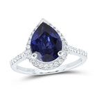 10K White Gold Diamond Pear Blue Sapphire Synthetic Ring 1/3 Cttw - Splendid Jewellery