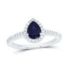 10K White Gold Diamond Pear Blue Sapphire Synthetic Ring 1/4 Cttw - Splendid Jewellery