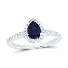Load image into Gallery viewer, 10K White Gold Diamond Pear Blue Sapphire Synthetic Ring 1/4 Cttw - Splendid Jewellery
