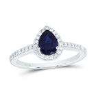 10K White Gold Diamond Pear Blue Sapphire Synthetic Ring 1/4 Cttw - Splendid Jewellery