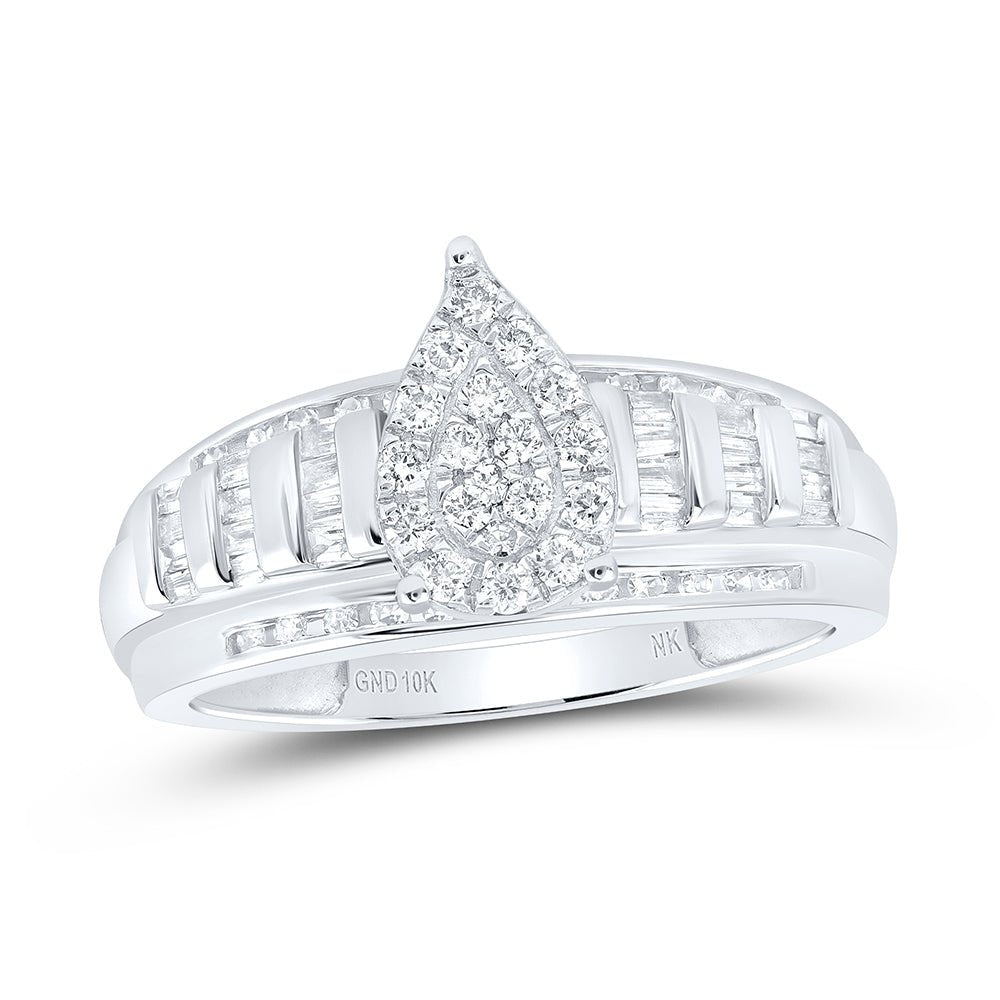 10K White Gold Diamond Pear Designer Ring 1/2 Cttw - Splendid Jewellery