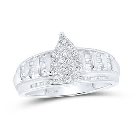 10K White Gold Diamond Pear Designer Ring 1/2 Cttw - Splendid Jewellery