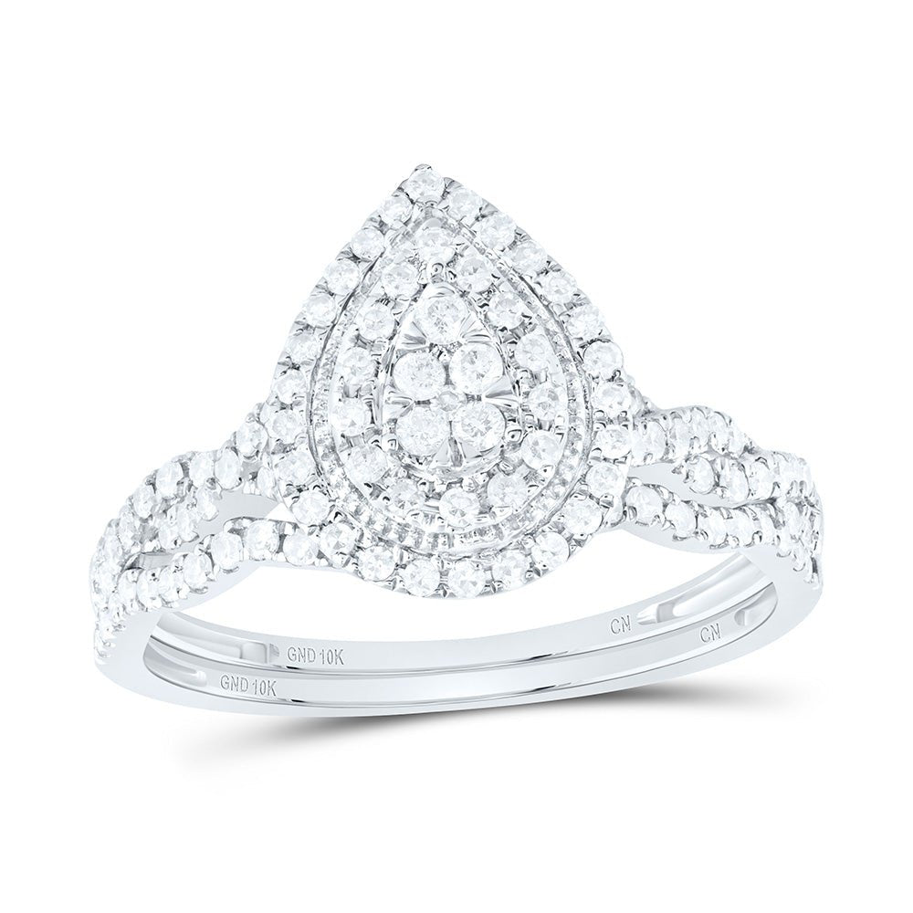 10K White Gold Diamond Pear Double Halo Bridal Set 1/2 Cttw - Splendid Jewellery