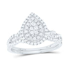 10K White Gold Diamond Pear Double Halo Bridal Set 1/2 Cttw - Splendid Jewellery