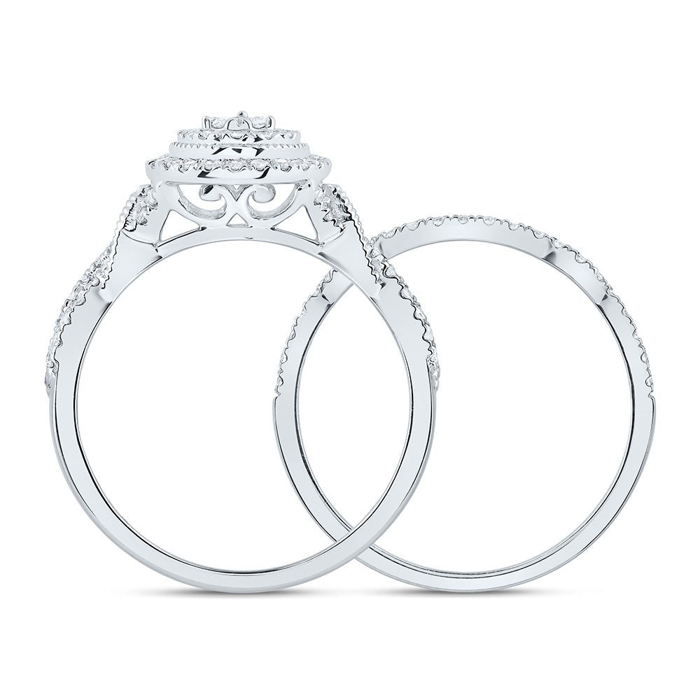 10K White Gold Diamond Pear Double Halo Bridal Set 1/2 Cttw - Splendid Jewellery
