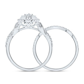 10K White Gold Diamond Pear Double Halo Bridal Set 1/2 Cttw - Splendid Jewellery