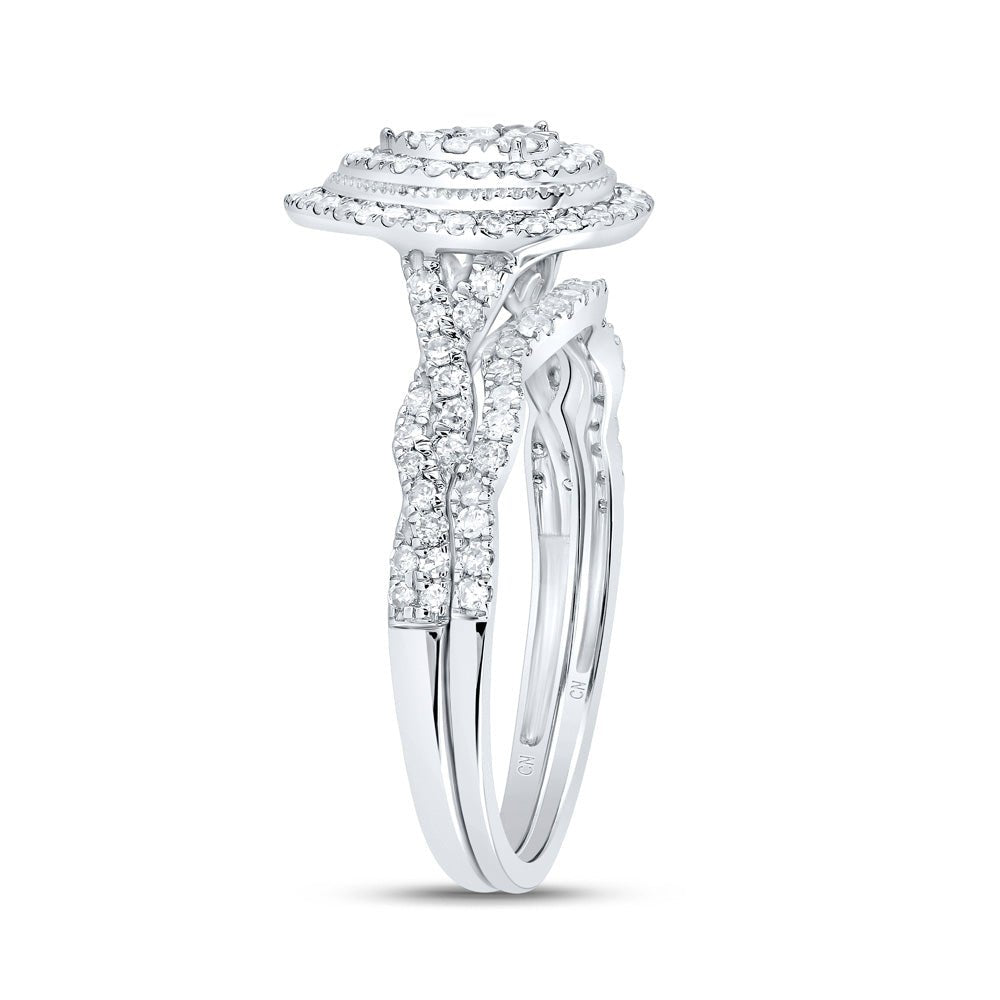 10K White Gold Diamond Pear Double Halo Bridal Set 1/2 Cttw - Splendid Jewellery