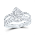 10K White Gold Diamond Pear Double Halo Bridal Set 1/2 Cttw - Splendid Jewellery