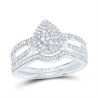 10K White Gold Diamond Pear Double Halo Bridal Set 1/2 Cttw - Splendid Jewellery