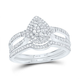 10K White Gold Diamond Pear Double Halo Bridal Set 1/2 Cttw - Splendid Jewellery