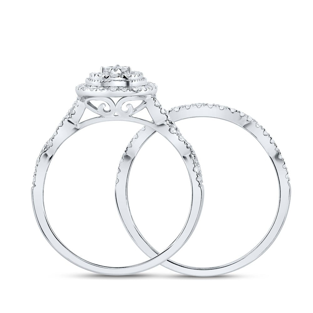 10K White Gold Diamond Pear Double Halo Bridal Set 1/2 Cttw - Splendid Jewellery
