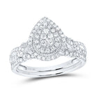 10K White Gold Diamond Pear Double Halo Bridal Set 1/2 Cttw - Splendid Jewellery