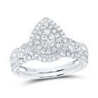 10K White Gold Diamond Pear Double Halo Bridal Set 1/2 Cttw - Splendid Jewellery