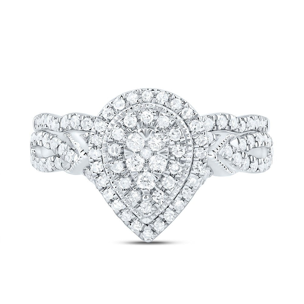 10K White Gold Diamond Pear Double Halo Bridal Set 1/2 Cttw - Splendid Jewellery