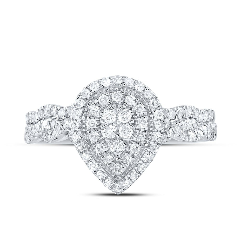 10K White Gold Diamond Pear Double Halo Bridal Set 1/2 Cttw - Splendid Jewellery