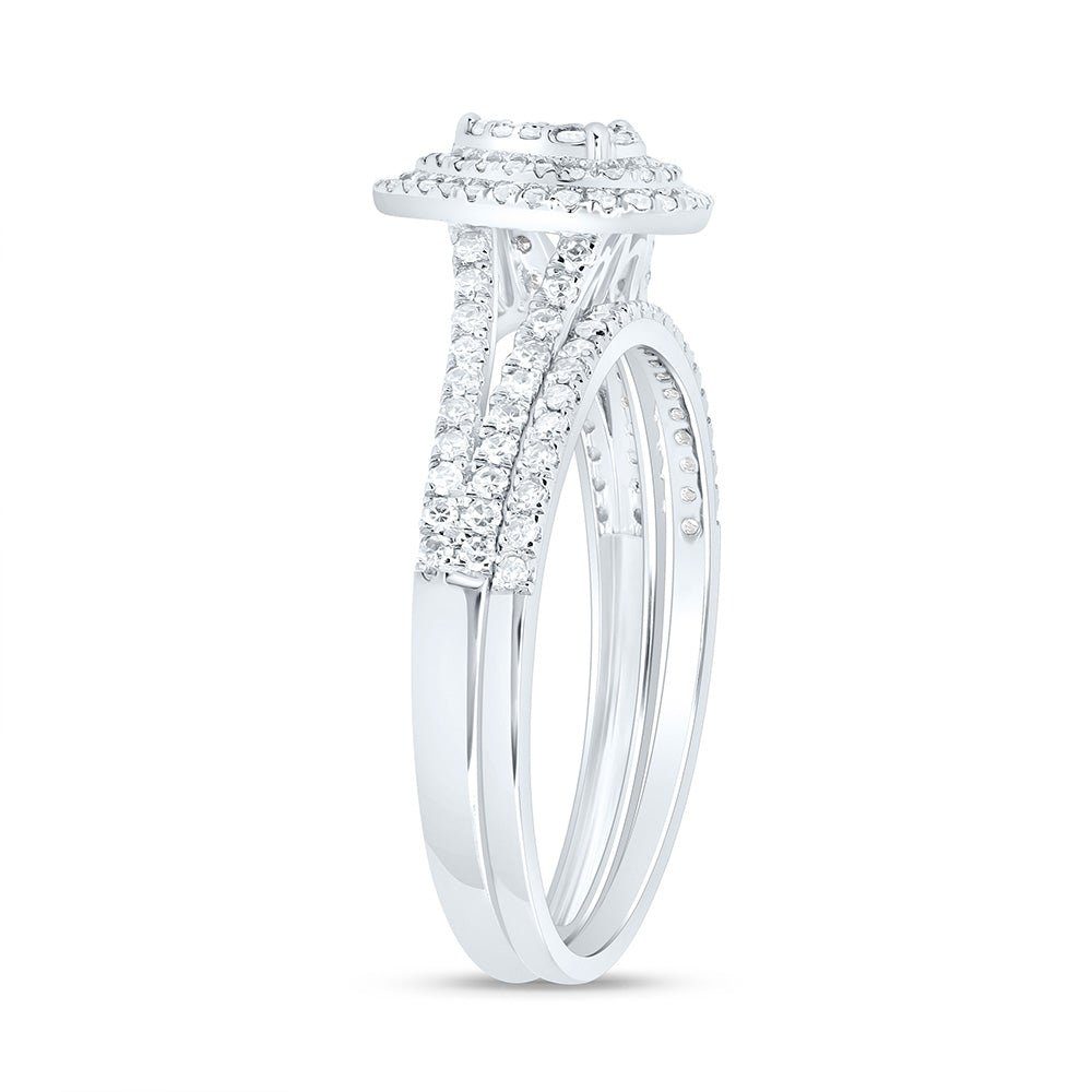10K White Gold Diamond Pear Double Halo Bridal Set 3/8 Cttw - Splendid Jewellery