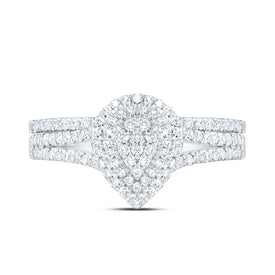 10K White Gold Diamond Pear Double Halo Bridal Set 3/8 Cttw - Splendid Jewellery