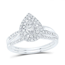 Load image into Gallery viewer, 10K White Gold Diamond Pear Double Halo Bridal Set 3/8 Cttw - Splendid Jewellery