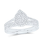10K White Gold Diamond Pear Double Halo Bridal Set 3/8 Cttw - Splendid Jewellery