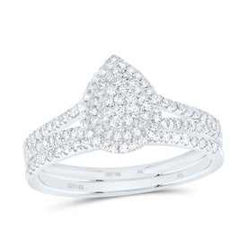 10K White Gold Diamond Pear Double Halo Bridal Set 3/8 Cttw - Splendid Jewellery