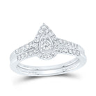 10K White Gold Diamond Pear Single Halo Bridal Set 1/2 Cttw - Splendid Jewellery