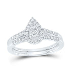 10K White Gold Diamond Pear Single Halo Bridal Set 1/2 Cttw - Splendid Jewellery