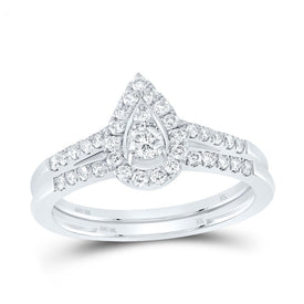 10K White Gold Diamond Pear Single Halo Bridal Set 1/2 Cttw - Splendid Jewellery