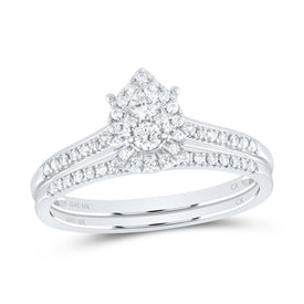 10K White Gold Diamond Pear Single Halo Bridal Set 1/3 Cttw - Splendid Jewellery