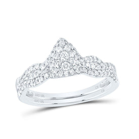 10K White Gold Diamond Pear Single Halo Bridal Set 3/8 Cttw - Splendid Jewellery