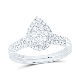 10K White Gold Diamond Pear Single Halo Bridal Set 3/8 Cttw - Splendid Jewellery