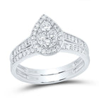 10K White Gold Diamond Pear Trio Ring Set 1 Cttw - Splendid Jewellery