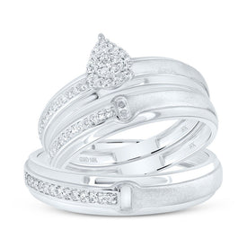 10K White Gold Diamond Pear Trio Ring Set 1/4 Cttw - Splendid Jewellery