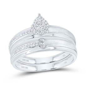10K White Gold Diamond Pear Trio Ring Set 1/4 Cttw - Splendid Jewellery