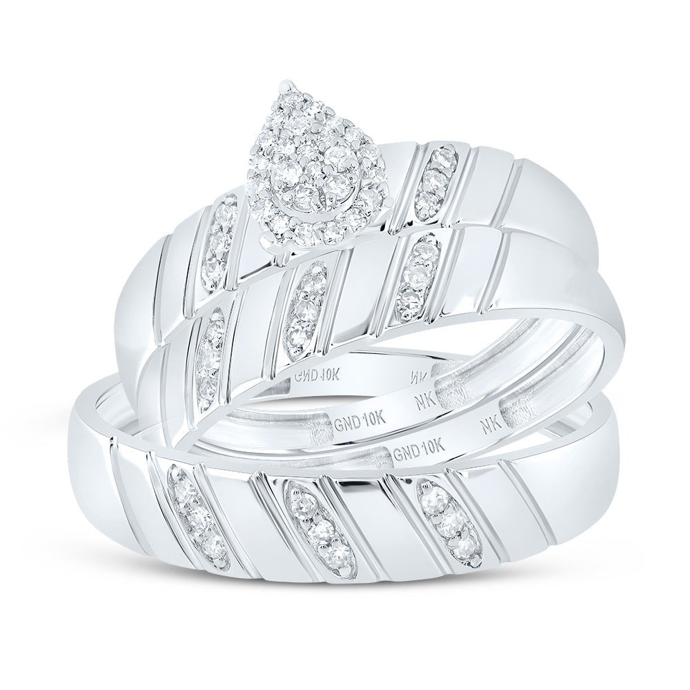 10K White Gold Diamond Pear Trio Ring Set 1/5 Cttw - Splendid Jewellery