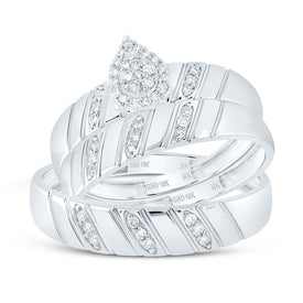 10K White Gold Diamond Pear Trio Ring Set 1/5 Cttw - Splendid Jewellery