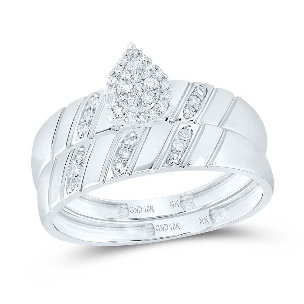 10K White Gold Diamond Pear Trio Ring Set 1/5 Cttw - Splendid Jewellery