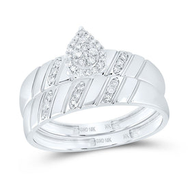 10K White Gold Diamond Pear Trio Ring Set 1/5 Cttw - Splendid Jewellery