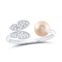 Load image into Gallery viewer, 10K White Gold Diamond Pearl Butterfly Women's Ring 1/10 Cttw - Splendid Jewellery